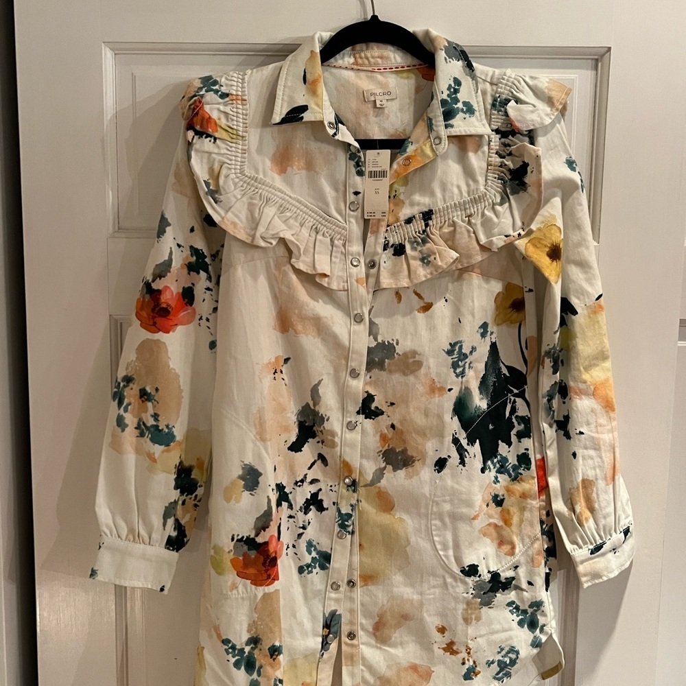 NWT Pilcro Floral Ruffle Mini Dress- Cream and Multicolor